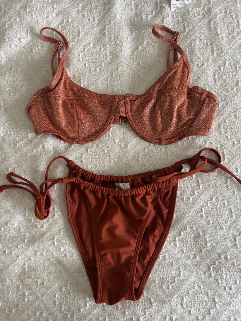 Xhiliration Burnt Orange Glitter Top Bikini Set
